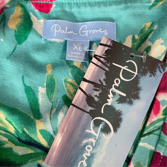 Palm Grove Floral Ruched Top XL NWT Tropical Cruise Resort Stretchy Summer Shirt - Picture 3 of 9